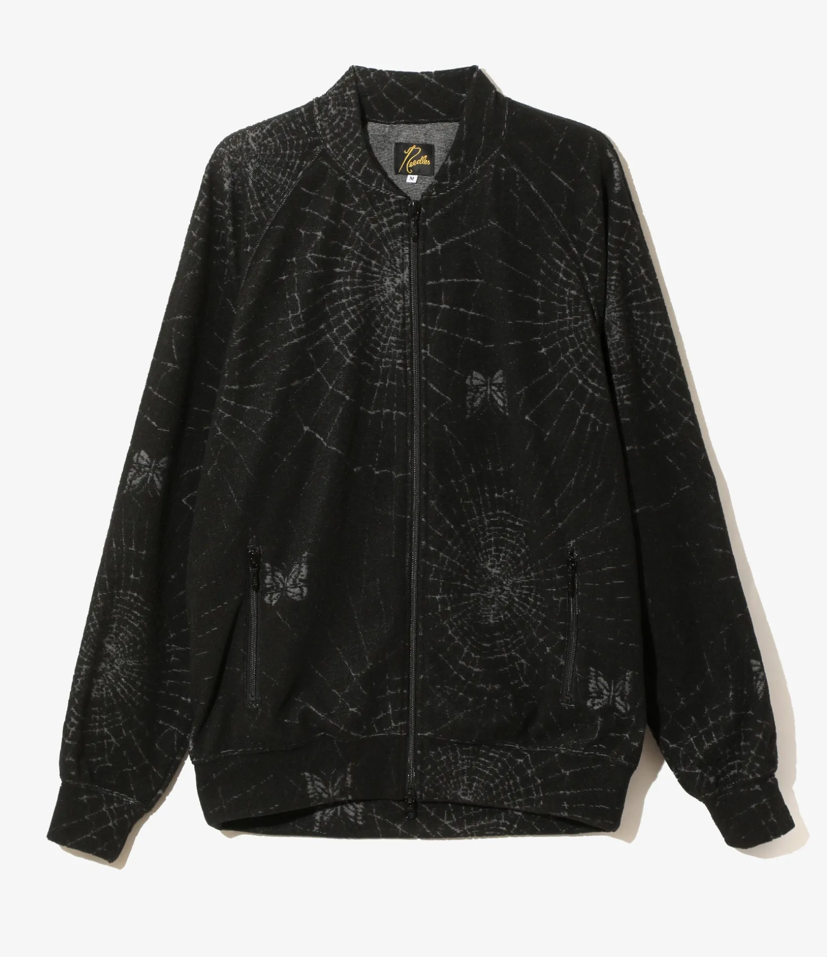 Rib Collar Track Jacket - Black - Pile Jacquard / Spider Web