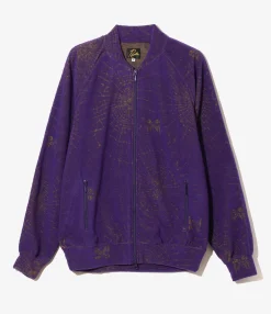 Rib Collar Track Jacket - Purple - Pile Jacquard / Spider Web