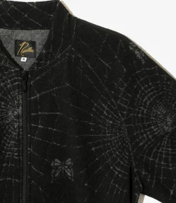 Rib Collar Track Jacket - Black - Pile Jacquard / Spider Web