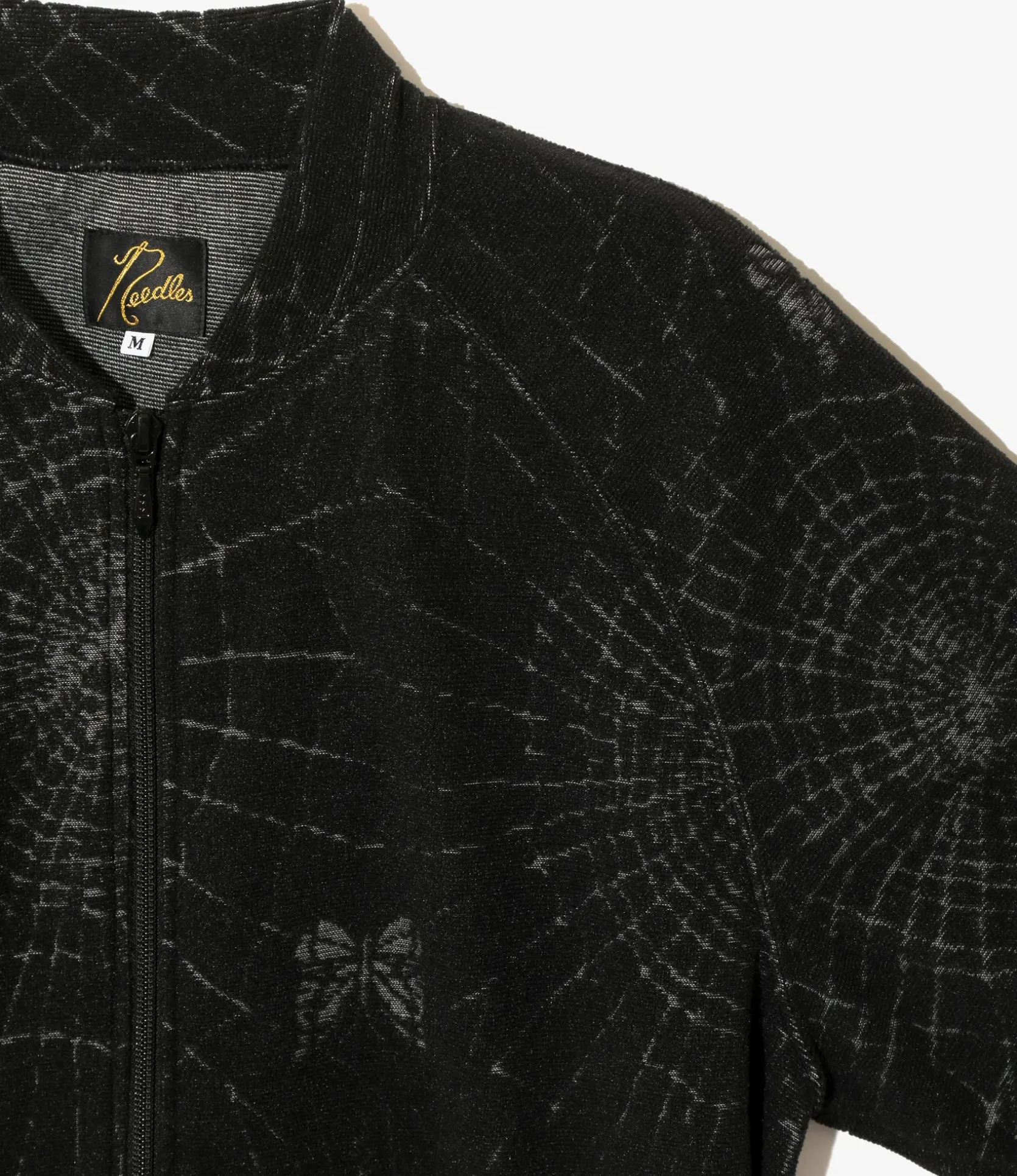 Rib Collar Track Jacket - Black - Pile Jacquard / Spider Web