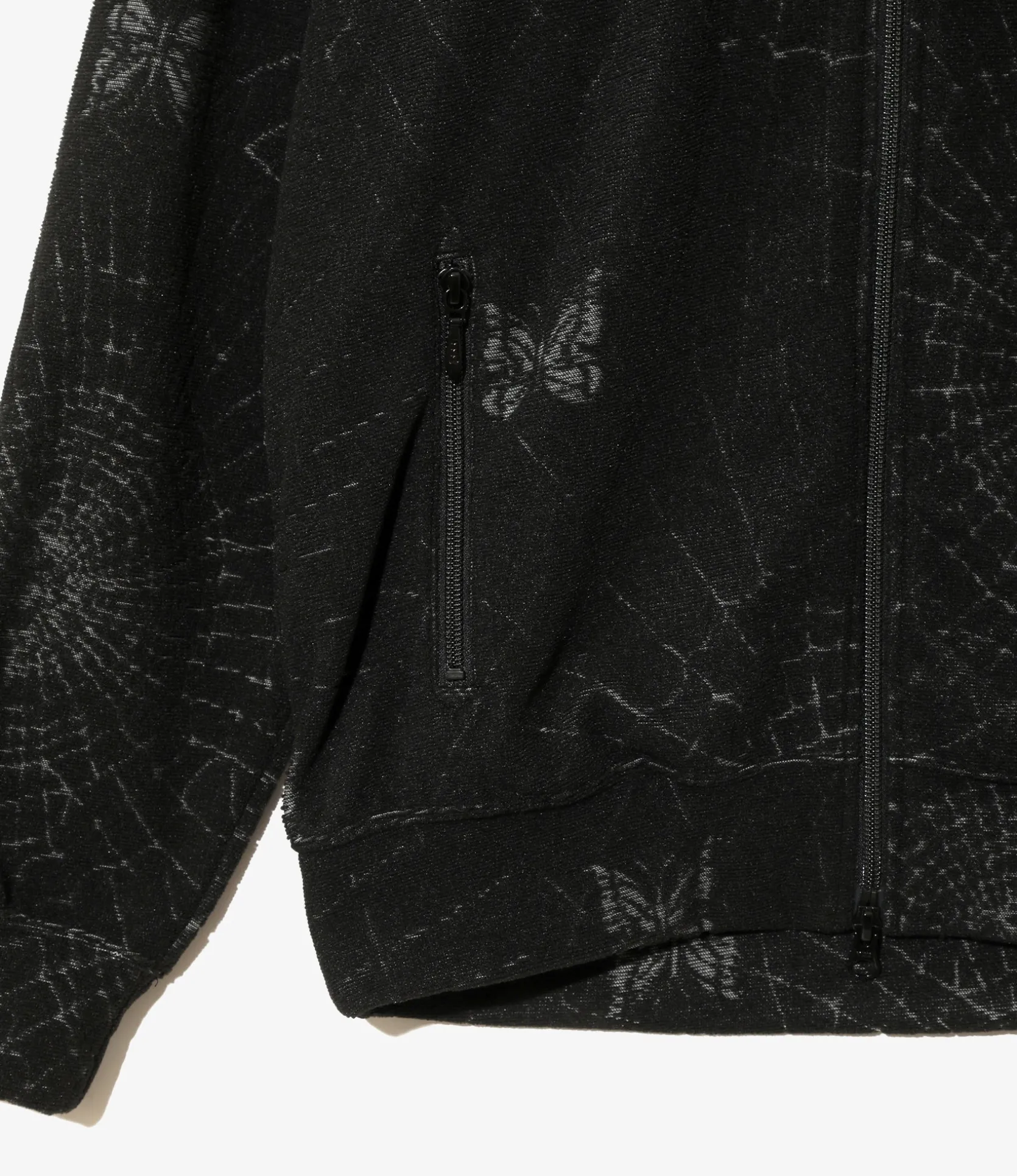 Rib Collar Track Jacket - Black - Pile Jacquard / Spider Web