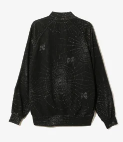 Rib Collar Track Jacket - Black - Pile Jacquard / Spider Web