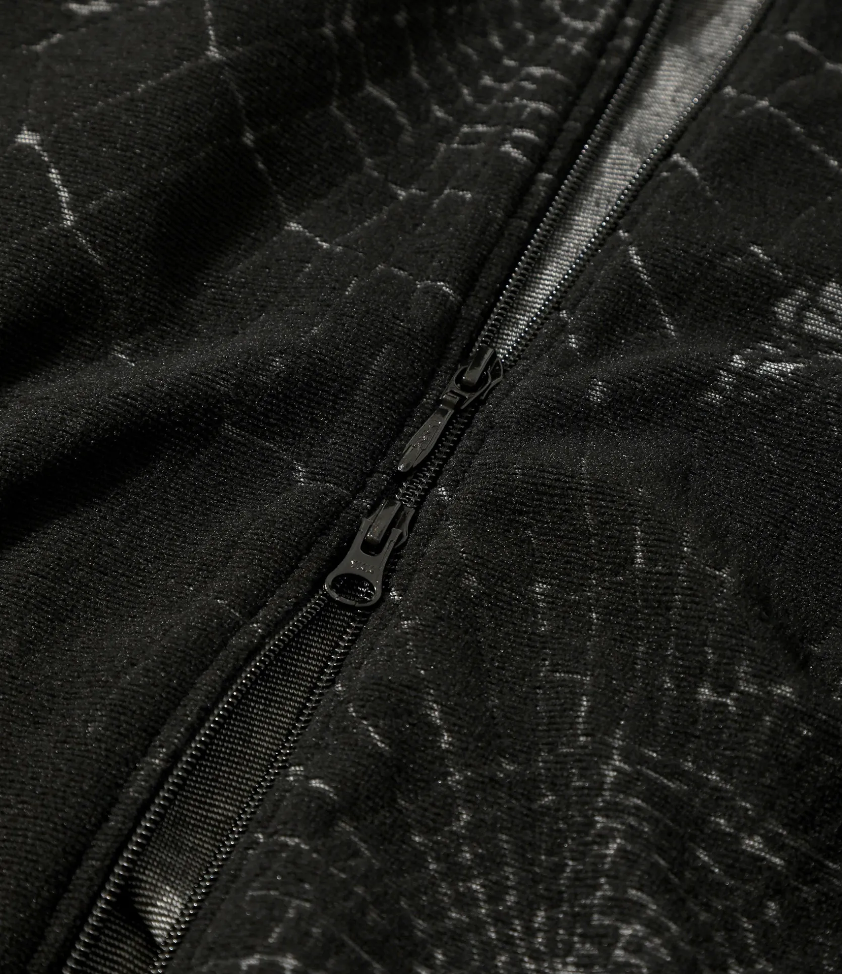 Rib Collar Track Jacket - Black - Pile Jacquard / Spider Web