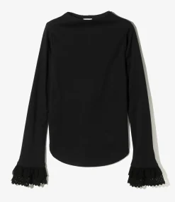 Ribbed Race Cuff Pullover Tee - Black