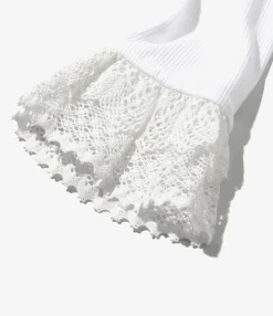 Ribbed Race Cuff Pullover Tee - White