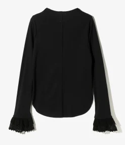 Ribbed Race Cuff Pullover Tee - Black
