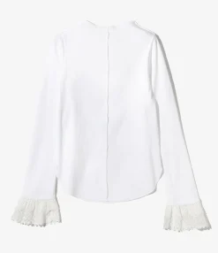 Ribbed Race Cuff Pullover Tee - White
