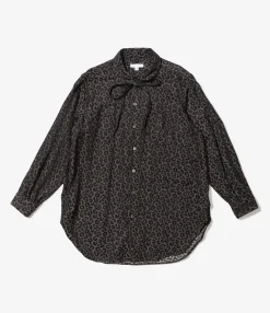 Rounded Collar Shirt - Black Poly Leopard Satin