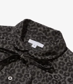 Rounded Collar Shirt - Black Poly Leopard Satin