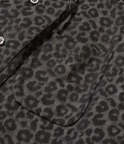 Rounded Collar Shirt - Black Poly Leopard Satin
