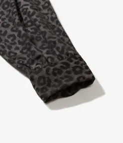 Rounded Collar Shirt - Black Poly Leopard Satin