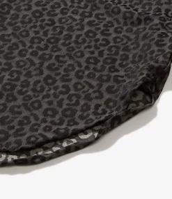 Rounded Collar Shirt - Black Poly Leopard Satin