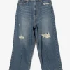 90's Loose Straight Pants - Indigo - Damaged Denim