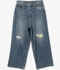 90's Loose Straight Pants - Indigo - Damaged Denim