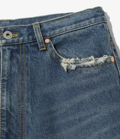 90's Loose Straight Pants - Indigo - Damaged Denim