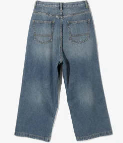 90's Loose Straight Pants - Indigo - Damaged Denim