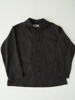 Shawl Collar Jacket - Black Cotton Reverse Sateen