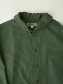 Shawl Collar Jacket - Olive Cotton Reverse Sateen