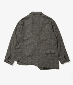 Slanted Jacket - Grey Poly Wool Herringbone