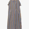 Sleeveless Dress - Beige/Blue - Stripe Cut Jacquard
