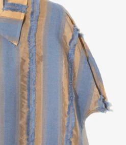 Sleeveless Dress - Beige/Blue - Stripe Cut Jacquard