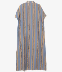 Sleeveless Dress - Beige/Blue - Stripe Cut Jacquard