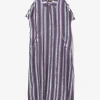 Sleeveless Dress - Sax/Purple - Stripe Cut Jacquard
