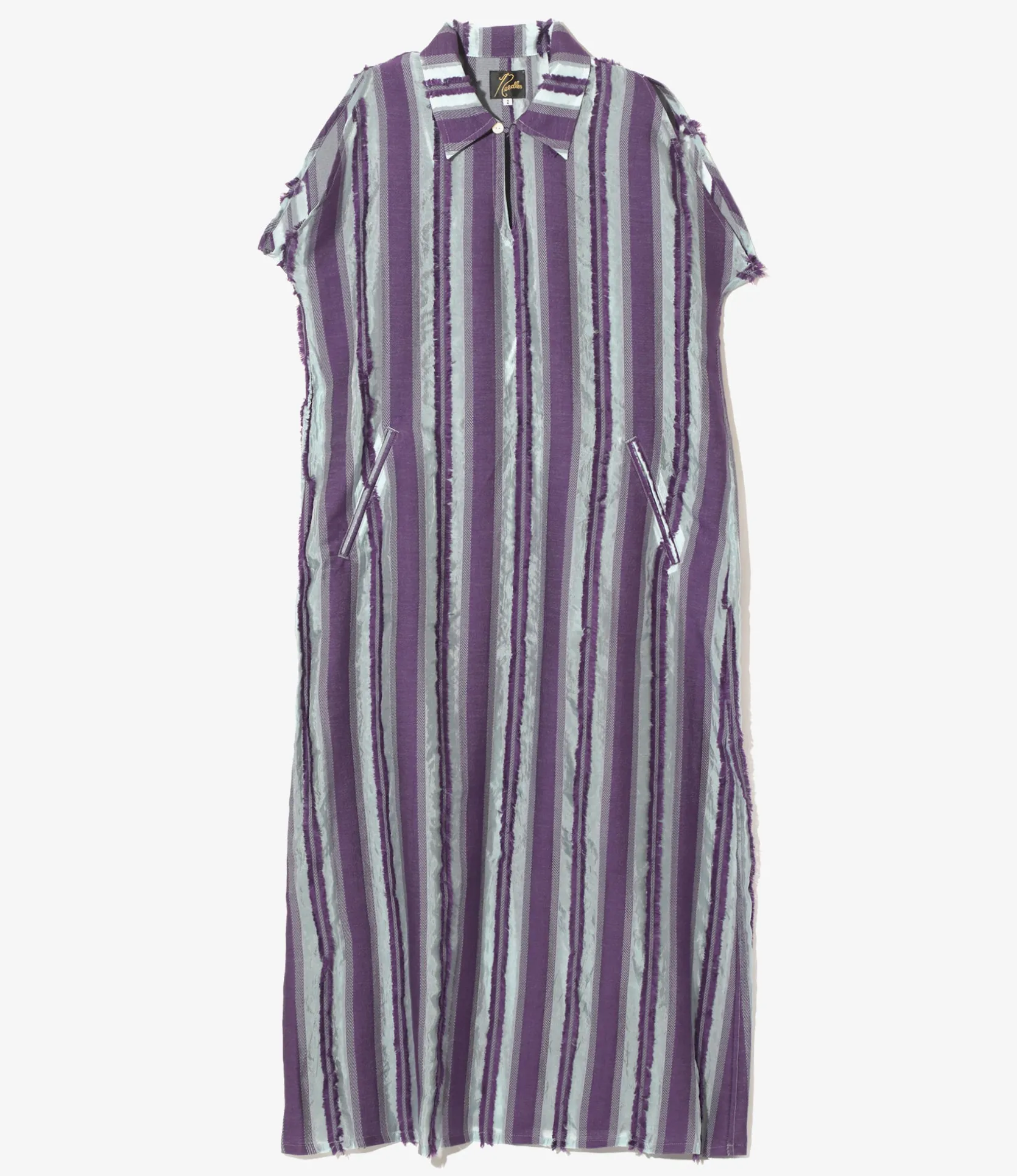 Sleeveless Dress - Sax/Purple - Stripe Cut Jacquard