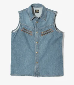 Sleeveless Western Shirt - Indigo - 10oz Denim