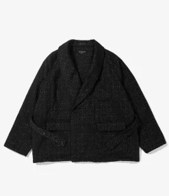 Smoking Jacket - Black Crest Flocked Jacquard