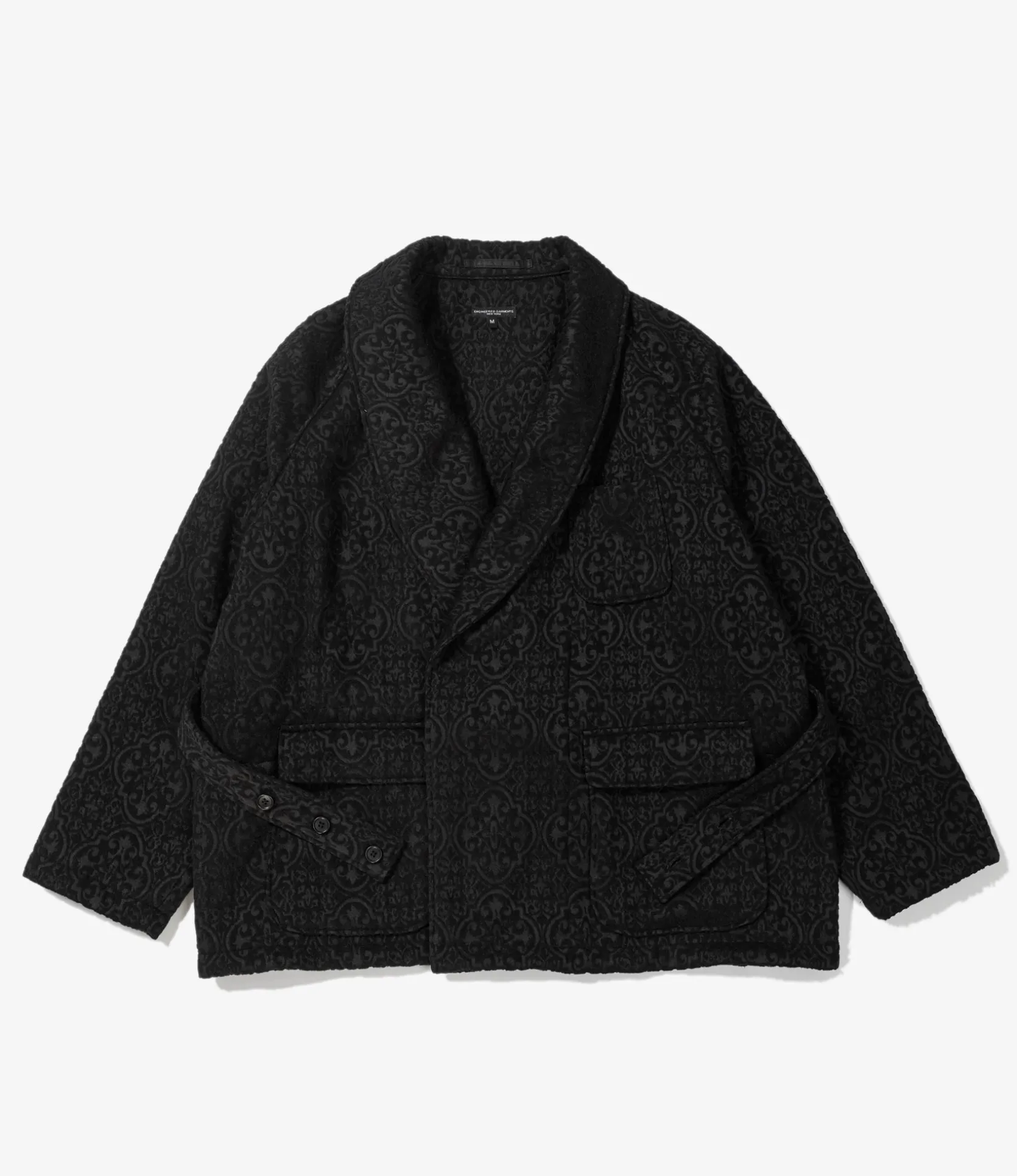 Smoking Jacket - Black Crest Flocked Jacquard