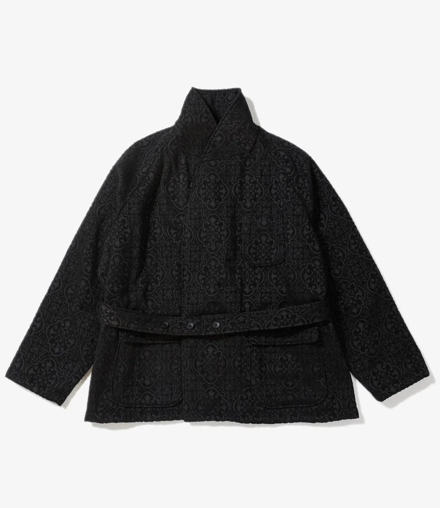 Smoking Jacket - Black Crest Flocked Jacquard
