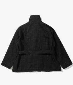 Smoking Jacket - Black Crest Flocked Jacquard
