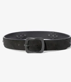Square Studs Belt - Black - Suede Leather