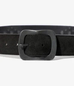Square Studs Belt - Black - Suede Leather