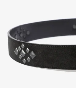 Square Studs Belt - Black - Suede Leather