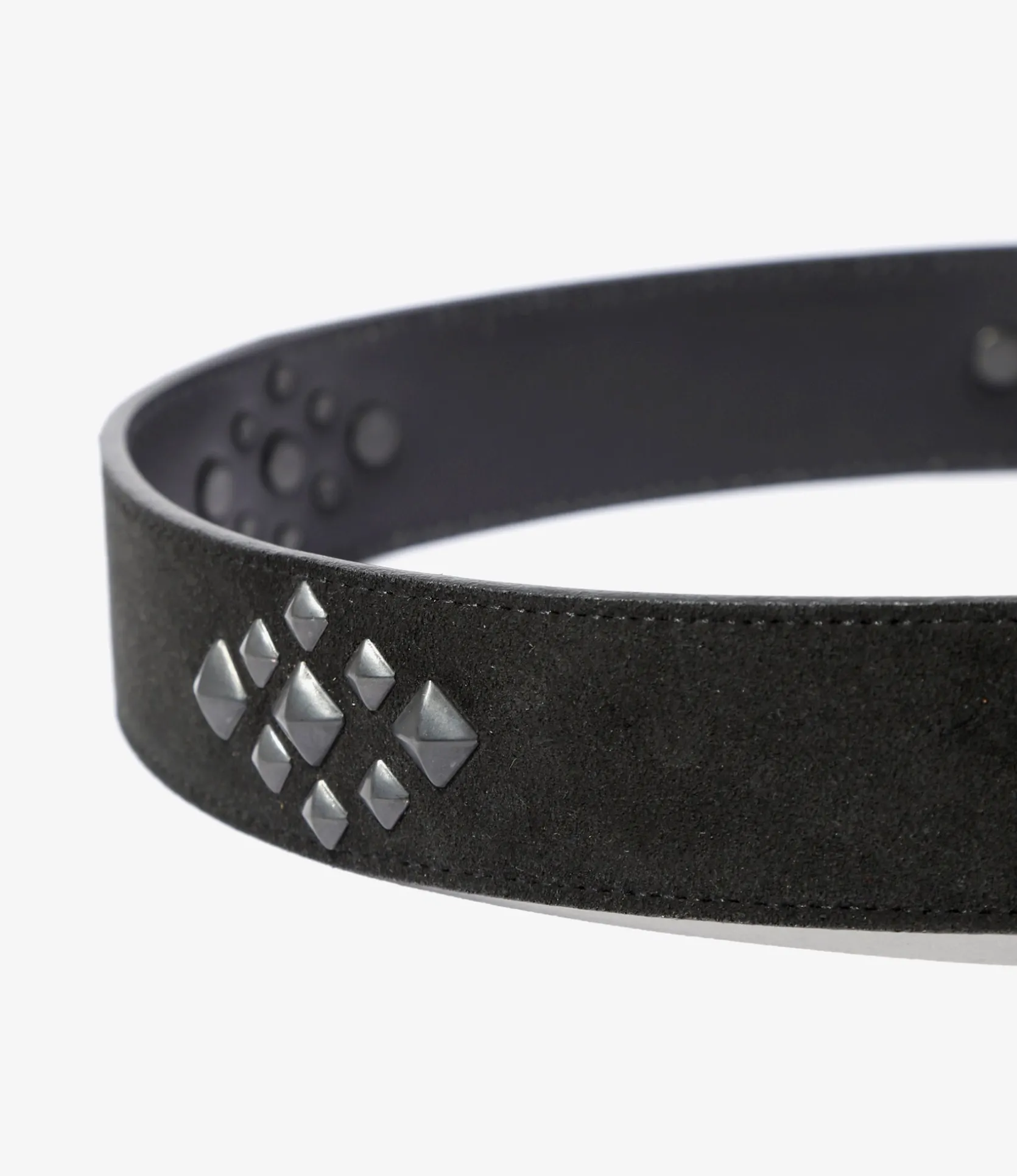 Square Studs Belt - Black - Suede Leather
