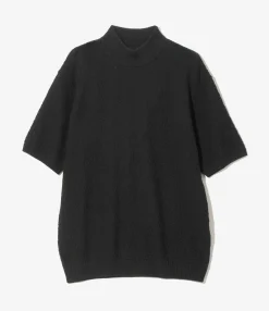 S/S Mock Neck Sweater - Black - Merino Wool Knit