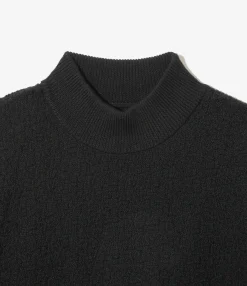 S/S Mock Neck Sweater - Black - Merino Wool Knit