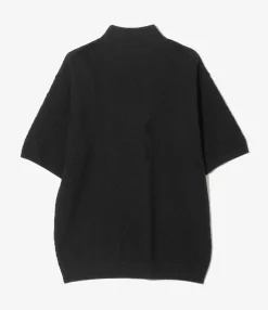 S/S Mock Neck Sweater - Black - Merino Wool Knit