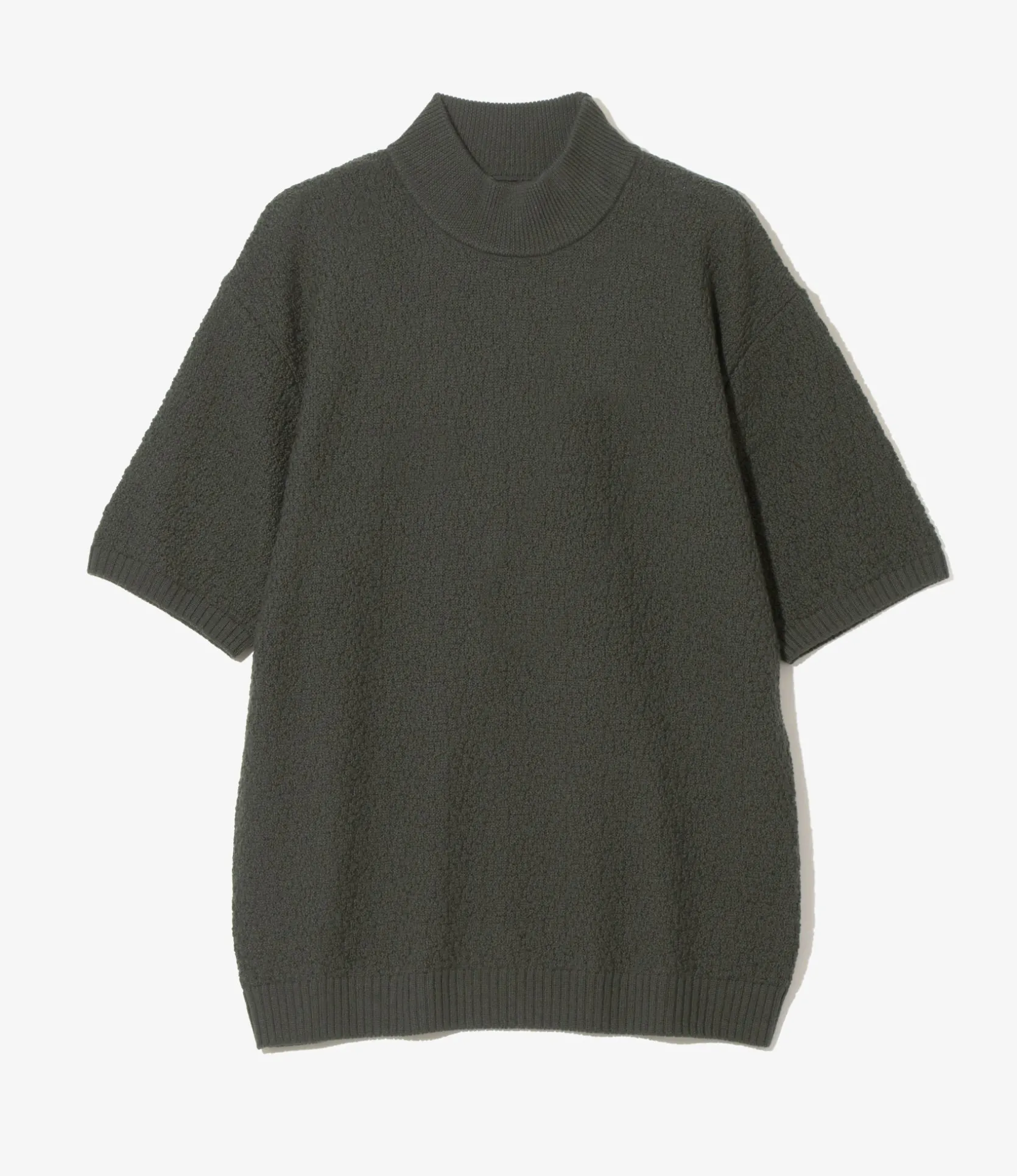 S/S Mock Neck Sweater - Green - Merino Wool Knit