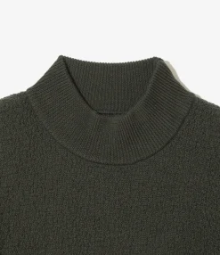 S/S Mock Neck Sweater - Green - Merino Wool Knit