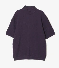 S/S Mock Neck Sweater - Purple- Merino Wool Knit