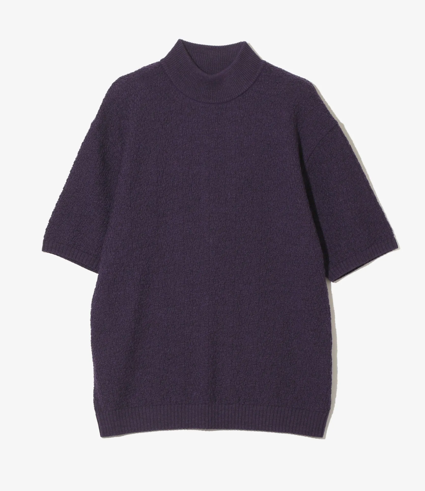 S/S Mock Neck Sweater - Purple- Merino Wool Knit