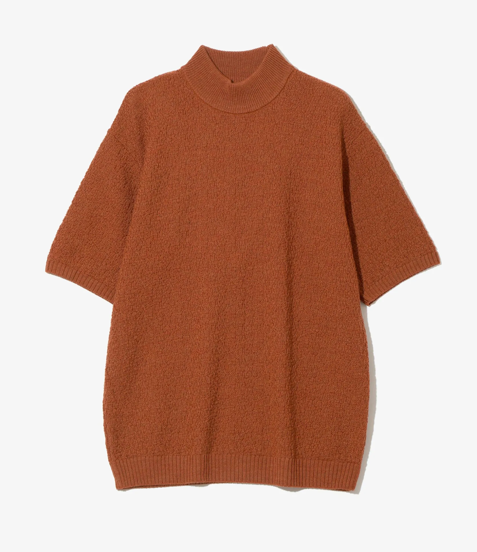 S/S Mock Neck Sweater - Rust - Merino Wool Knit