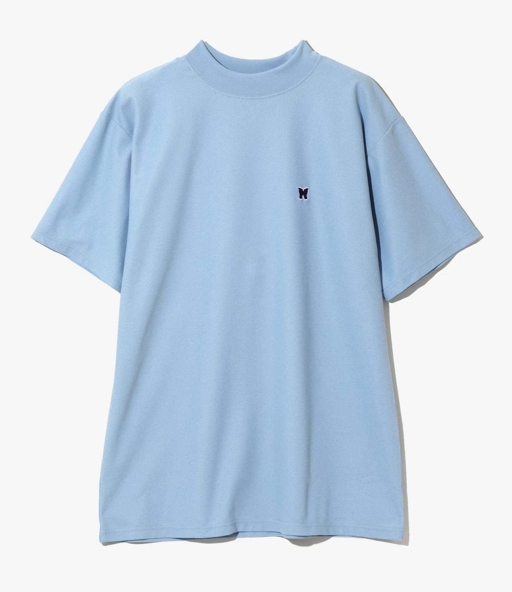 S/S Mock Neck Tee - Sax - Poly Pique