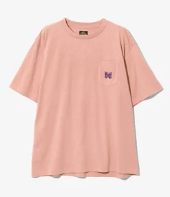 S/S Papillon Emb. Pocket Tee - Pink - Cotton Jersey