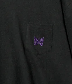 S/S Papillon Emb. Pocket Tee - Black - Cotton Jersey
