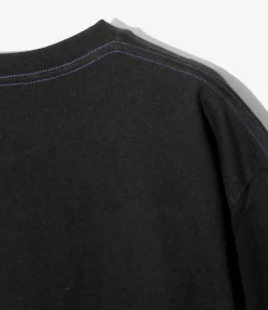 S/S Papillon Emb. Pocket Tee - Black - Cotton Jersey