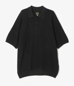 S/S Polo Sweater - Black - Merino Wool Knit